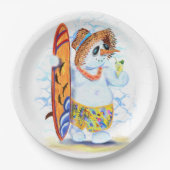 紙おもしろいプレートサマーパーティー雪だるまサーファー ペーパープレート (正面)