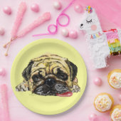紙おもしろいプレートパグドッグ – あなたの色 – 文字 ペーパープレート (パーティー)