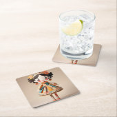 紙おもちゃ女の子の人形コースターセット スクエアペーパーコースター (インサイチュ)