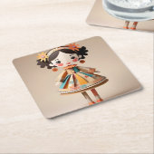 紙おもちゃ女の子の人形コースターセット スクエアペーパーコースター (アングル)