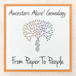 紙からピープルロゴ、オレンジ ガラスコースター