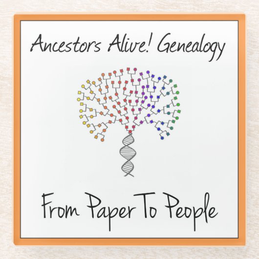 紙からピープルロゴ、オレンジ ガラスコースター (正面)