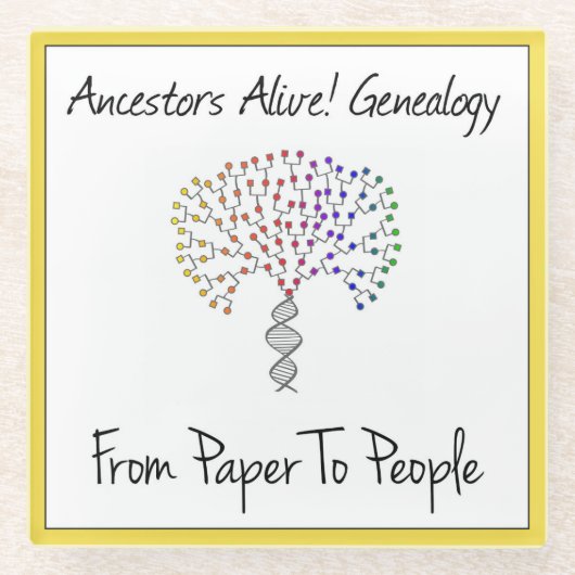 紙からピープルロゴ、黄色 ガラスコースター (正面)