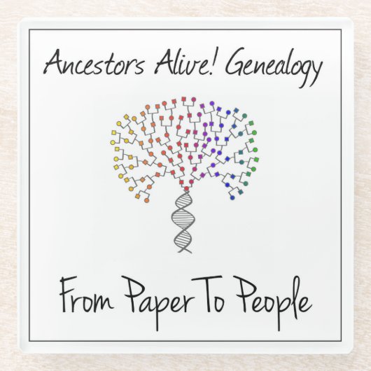 紙から人のロゴ、白 ガラスコースター (正面)