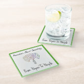 紙から人のロゴ、緑 ガラスコースター (アングル)