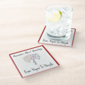 紙から人物のロゴ、赤 ガラスコースター (アングル)