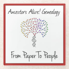 紙から人物のロゴ、赤 ガラスコースター