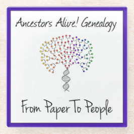 紙から人物のロゴ、青 ガラスコースター