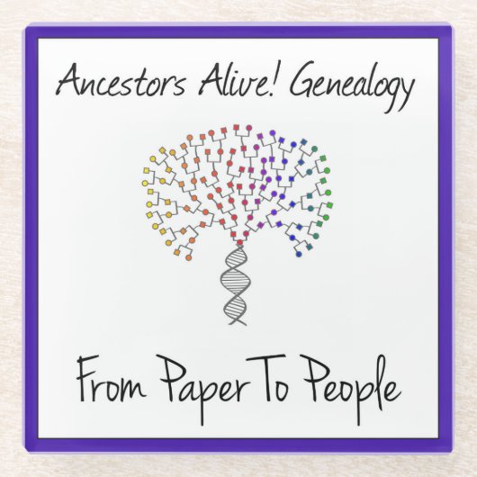 紙から人物のロゴ、青 ガラスコースター (正面)