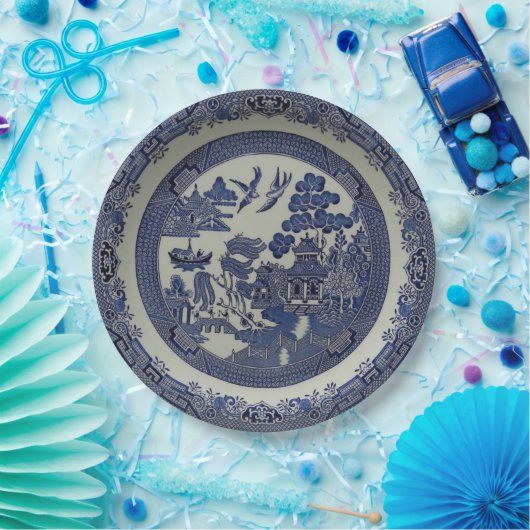 紙から成っている円形の青いヤナギのプレート:  9インチ ペーパープレート (パーティー)