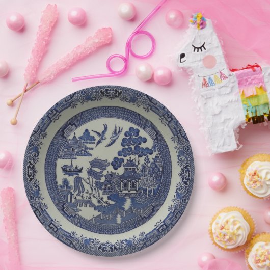 紙から成っている円形の青いヤナギのプレート:  9インチ ペーパープレート (パーティー)