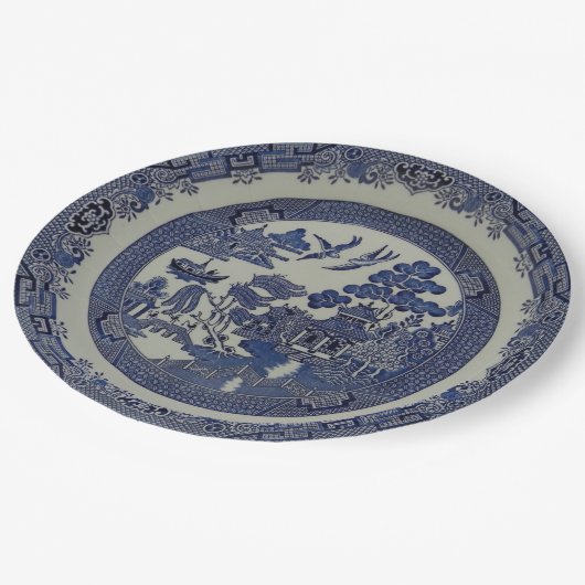 紙から成っている円形の青いヤナギのプレート: 9インチ ペーパープレート (アングル)