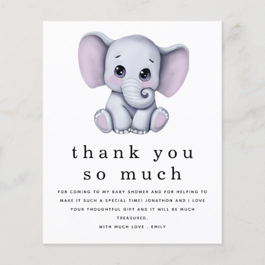 紙かわいい象の赤ちゃんシャワーありがとう チラシ (正面)
