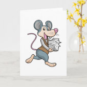 紙と一緒に働くマウス秘書 カード (黄色い花)