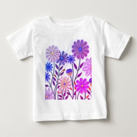 紙と糸の開花: 3Dワイルドフラワー ベビーTシャツ (正面)