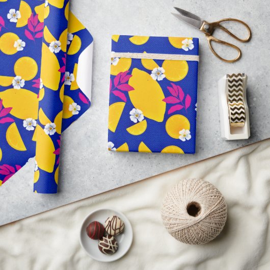 紙にレモンとピンクのを包葉む ラッピングペーパー (クラフト)