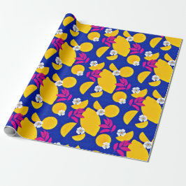 紙にレモンとピンクのを包葉む ラッピングペーパー