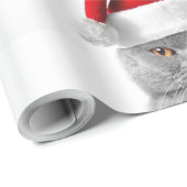 紙のクリスマスグレーの猫とサンタハットを包む ラッピングペーパー (ロールコーナー)