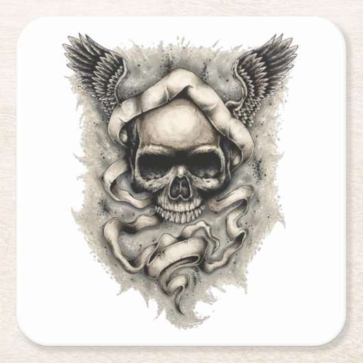紙のコースターと"Wings of Destiny"アート スクエアペーパーコースター (正面)