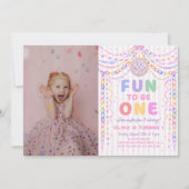 紙のチェーン ディスコで楽しむ1歳の誕生日フォト 招待状 (正面)