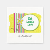 紙のナプキン、黄食べ色、笑いと生活、生活 スタンダードカクテルナプキン (正面)