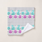 紙のネオンの灰色の白市松模様にの花 バスタオルセット (ウォッシュタオル)