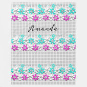 紙のネオンの灰色の白市松模様にの花 フリースブランケット (正面)