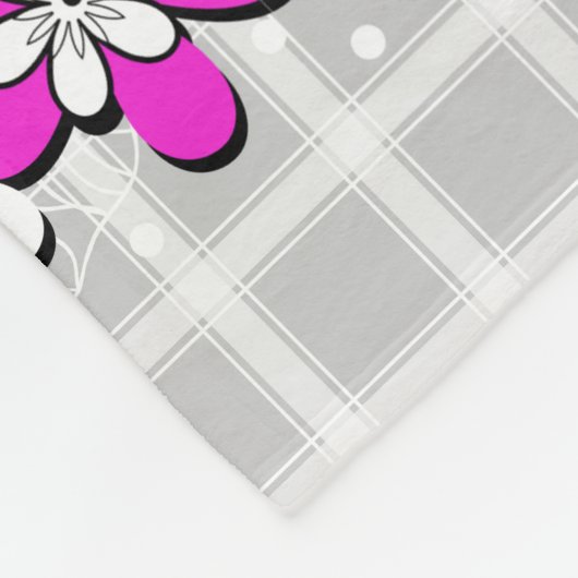 紙のネオンの灰色の白市松模様にの花 フリースブランケット (角)