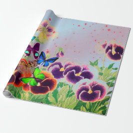 紙のパンジーを赤い星で包む ラッピングペーパー