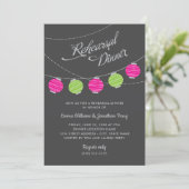 紙のランタン ピンク 緑 結婚式 リハーサル ディナー 招待状 (スタンド正面)