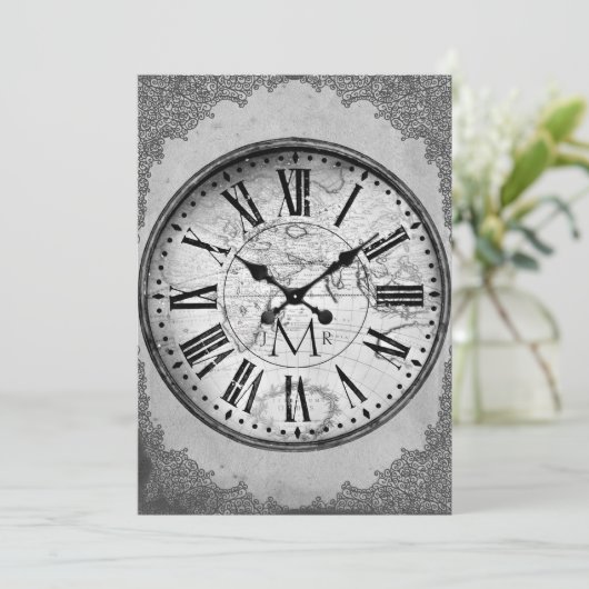 紙のヴィンテージ時計を使った結婚1周年 招待状 (スタンド正面)