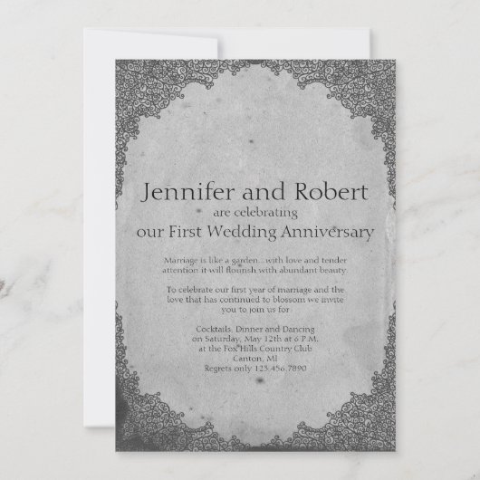 紙のヴィンテージ時計を使った結婚1周年 招待状 (裏面)