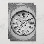 紙のヴィンテージ時計を使った結婚1周年 招待状 (正面/裏面)