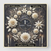 紙の優雅さで愛を祝う スクエア壁時計 (正面)