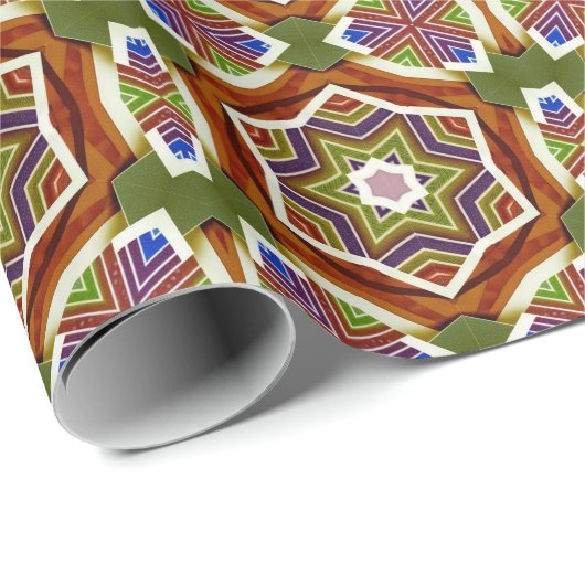 紙の折り紙の効果 – 緑と暗い地球の色調 ラッピングペーパー (ロールコーナー)