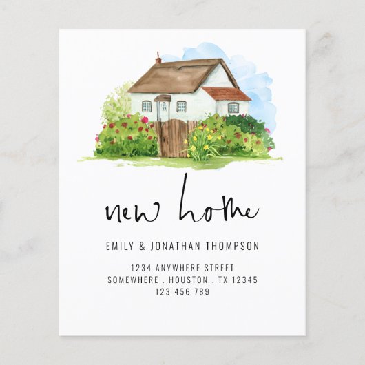 紙の水彩画の家の花柄の新しい住所 チラシ (正面)