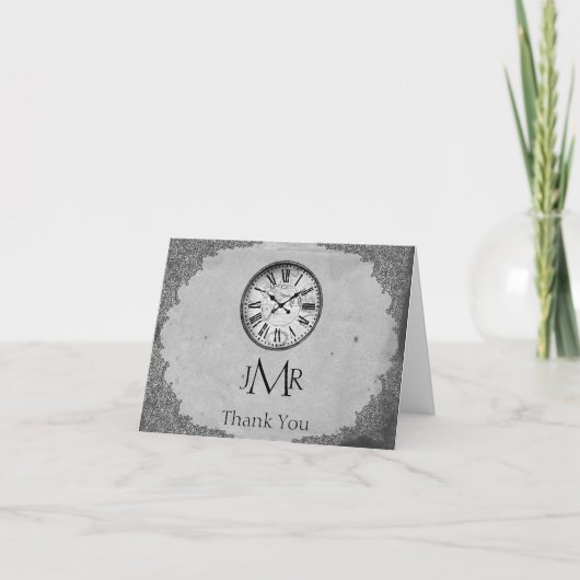 紙の第1記念日のヴィンテージの時計は感謝していしています サンキューカード (正面)