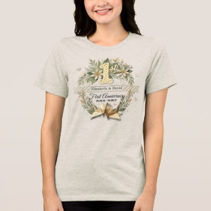 紙の結婚記念日の花の鶴のカップル トライブレンドTシャツ