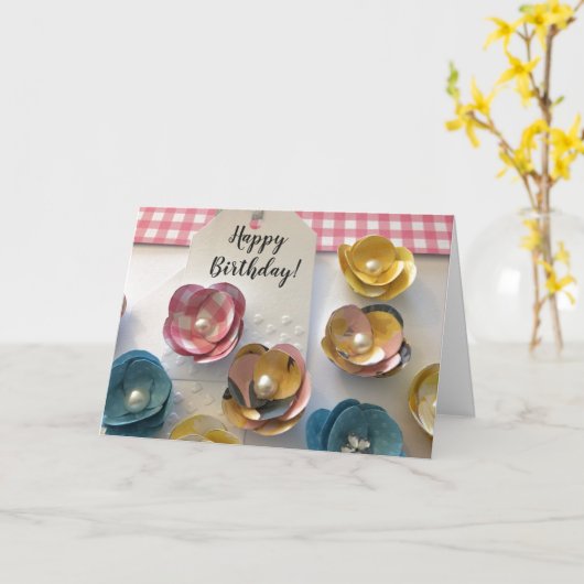 紙の花あなたの誕生日 カード (黄色い花)