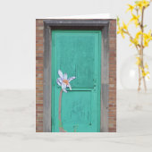 紙の花のターコイズのドアの挨拶 カード (黄色い花)