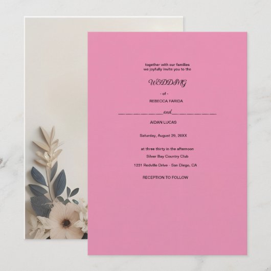 紙の花のリース 招待状 (正面/裏面)