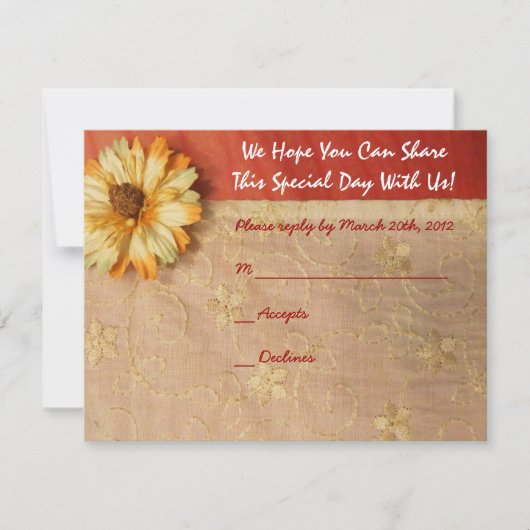 紙の花びらオレンジの花 バット・ミツバ祭 招待状 (正面)