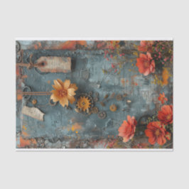 紙の花、ラベルとギア混合媒体 薄葉紙