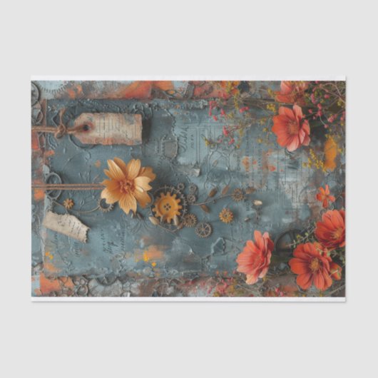 紙の花、ラベルとギア混合媒体 薄葉紙 (正面)