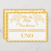 紙の装飾テーブルナンバー ゴールド フィエスタ ウェディング 招待状 (正面/裏面)