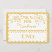 紙の装飾テーブルナンバー ゴールド フィエスタ ウェディング 招待状 (裏面)