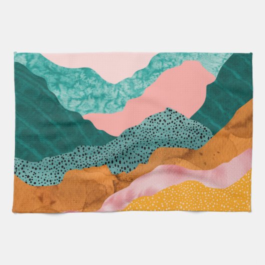 紙の風景,破れた,裂けた縁,緑,錆, キッチンタオル (横)