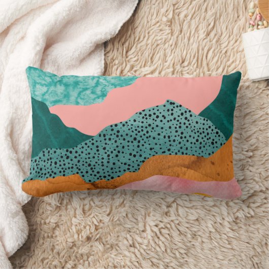 紙の風景、裂けたエッジ、緑と錆 ランバークッション (ブランケット)