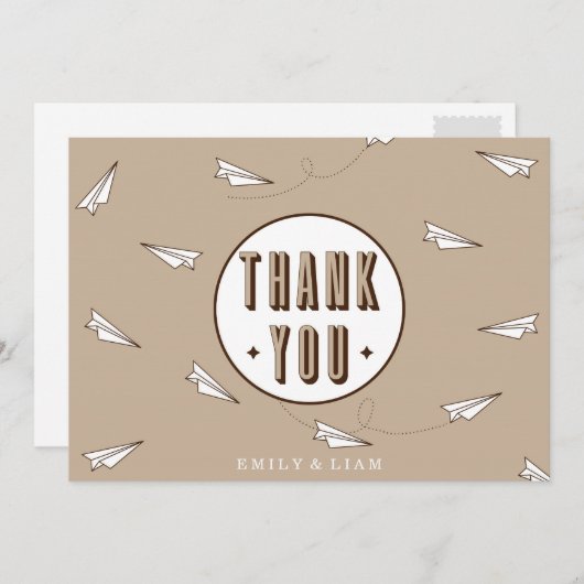 紙の飛行機とのかわいくモダンなサンキューカード サンキューカード (正面/裏面)