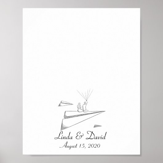 紙の飛行機に座るカップルの指紋ブックの表紙 ポスター (正面)